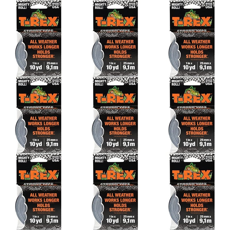 T-REX Ferociously Strong Tape, Mighty Rolls, 1 Inch x 10 Yards Each, Dark Gunmetal Gray, Case of 9 Rolls (241330) - Image 1